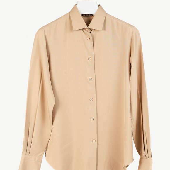 Loro Piana Tan Silk Buttoned Long-Sleeve Shirt - Picture 1 of 10